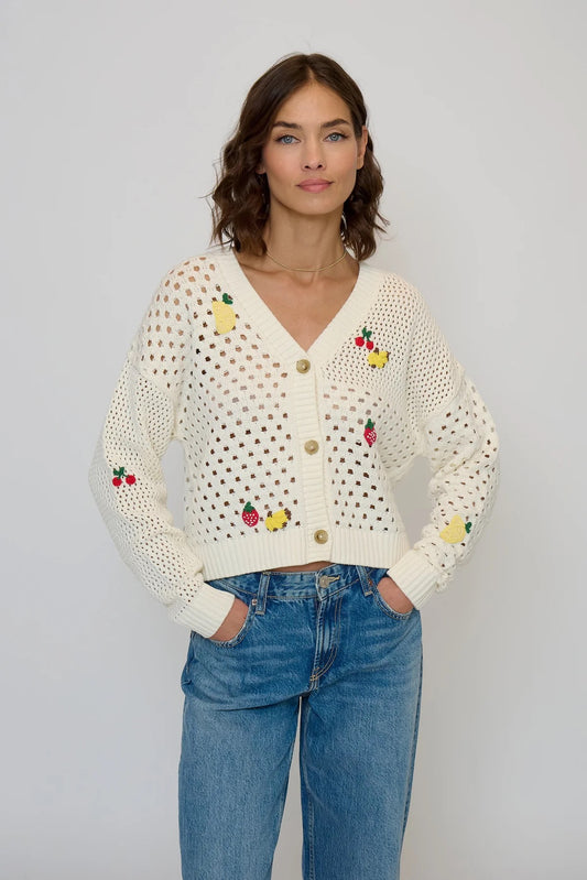White Darcy Embroidered Knit Cardigan