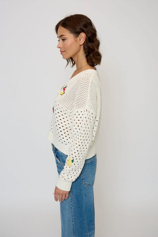 White Darcy Embroidered Knit Cardigan