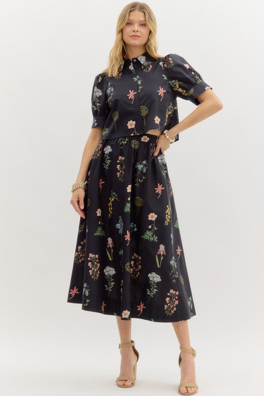Black Floral Long Skirt