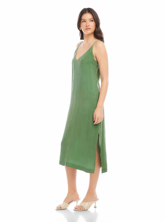 Jordyn Side-Slit Midi Dress in Jade