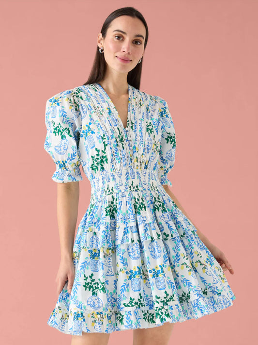 Penny Dress in White Chinoiserie Garden