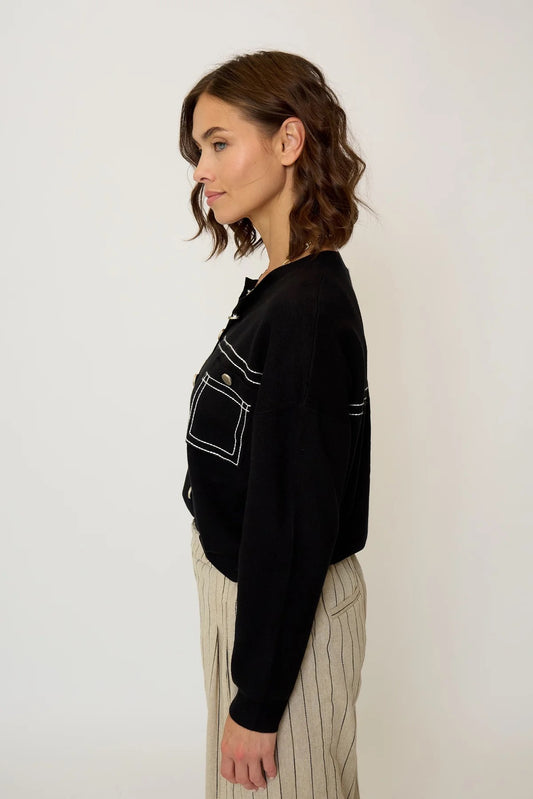 Black Oliver Oversized Topstitched Cardigan