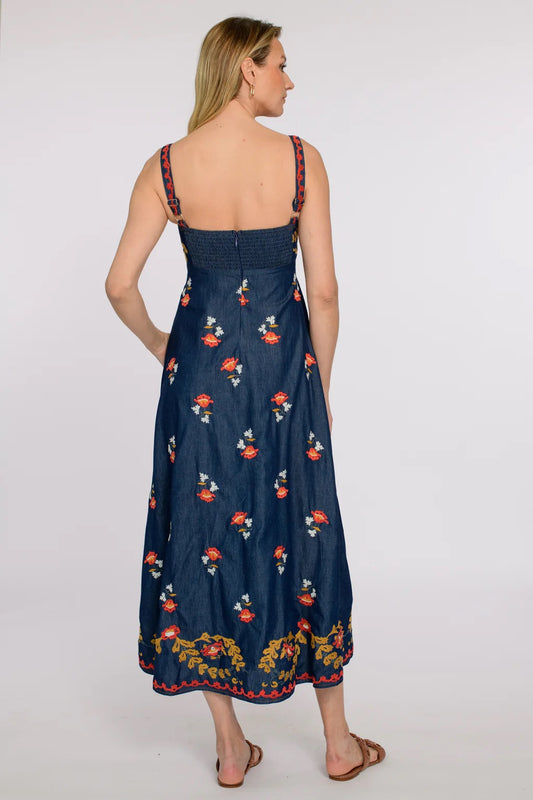 Annalisa Dress in Denim Embroidery