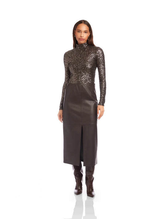 Brown Kaia Faux Leather Midi Skirt