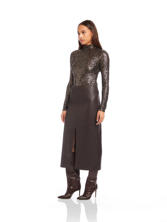 Brown Kaia Faux Leather Midi Skirt