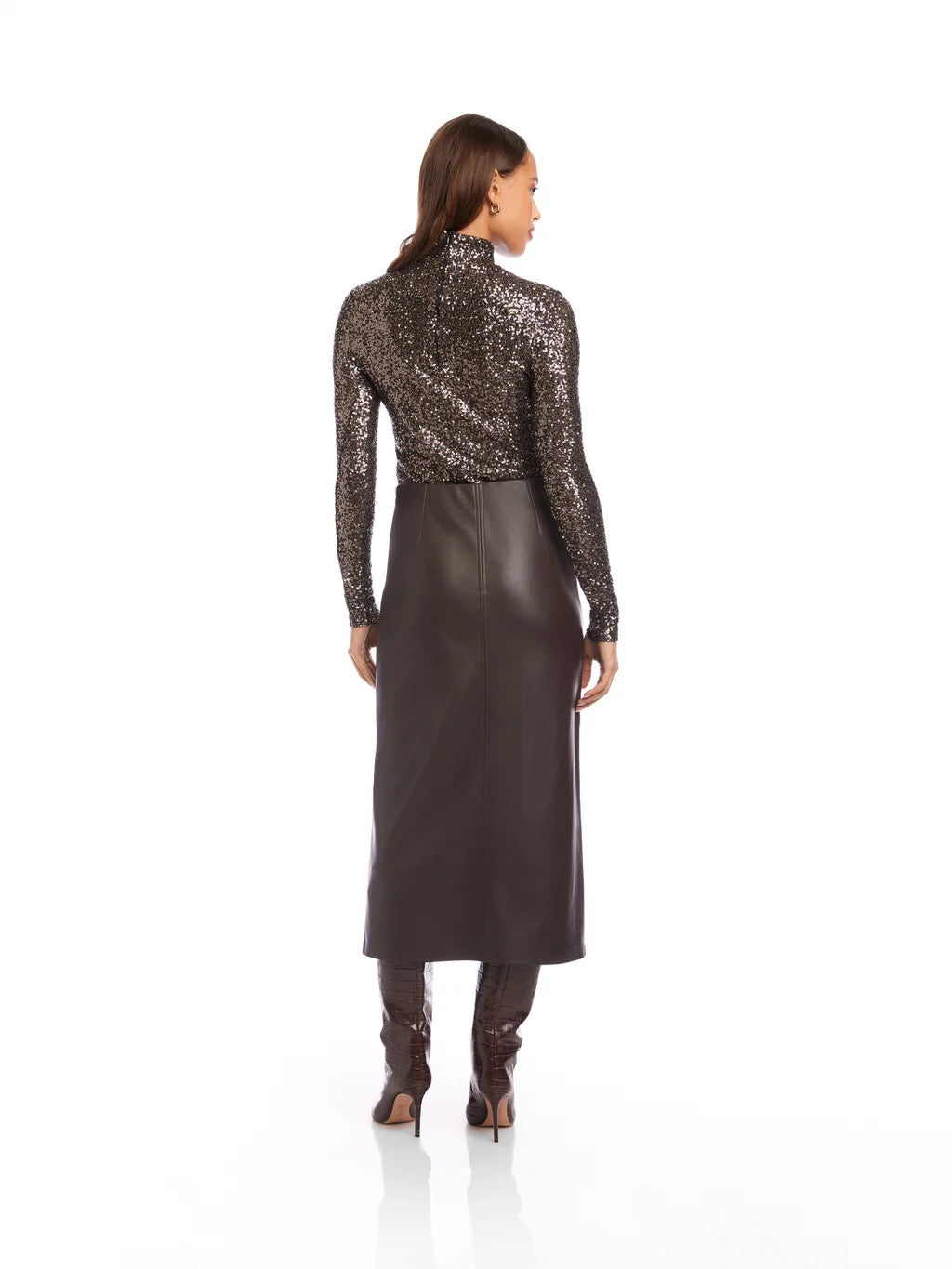 Brown Kaia Faux Leather Midi Skirt