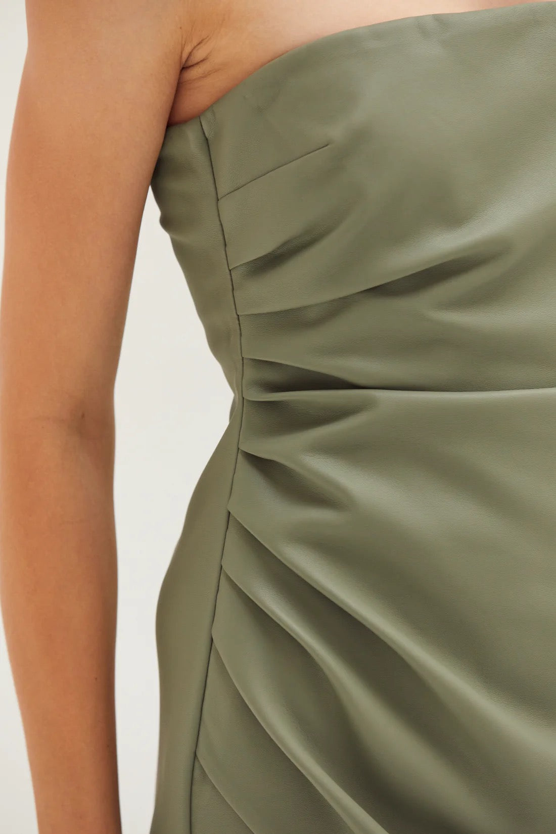 Vegan Leather Tube Midi Dress in Eucalyptus