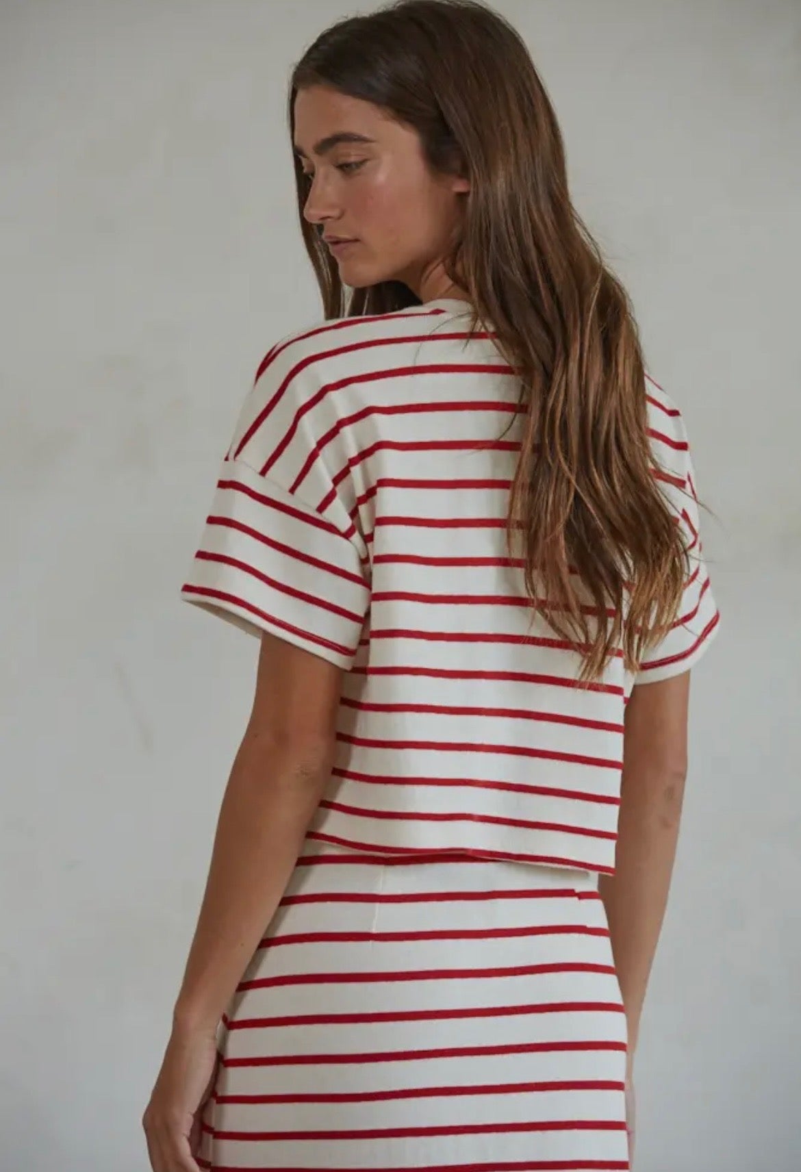 Knit Stripe Short Sleeve Top in Red