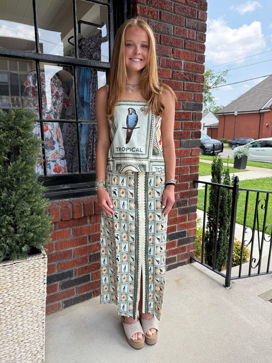 Portia Skirt in Parakeet Print