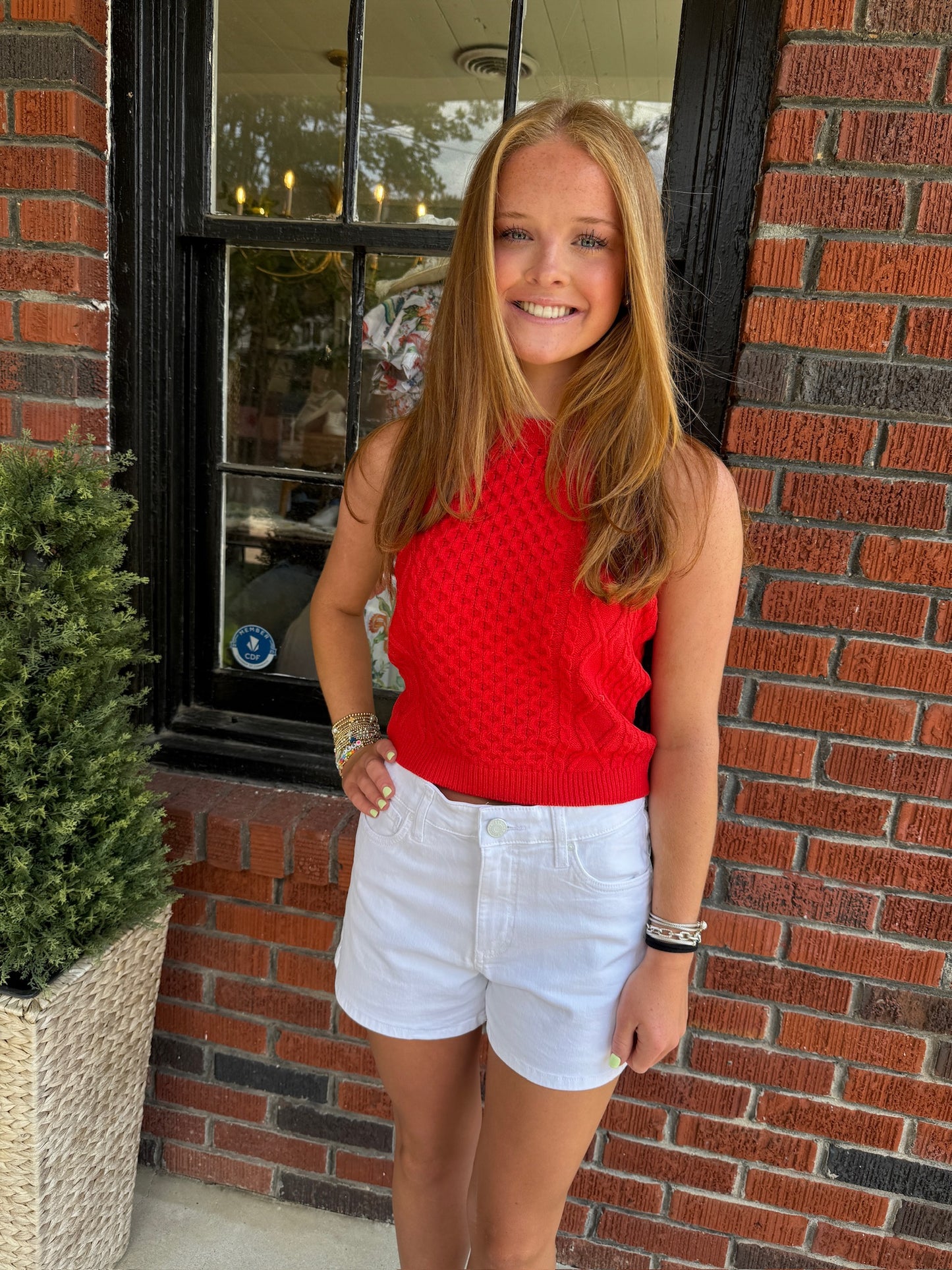 Junie Cabled Halter Top in Red