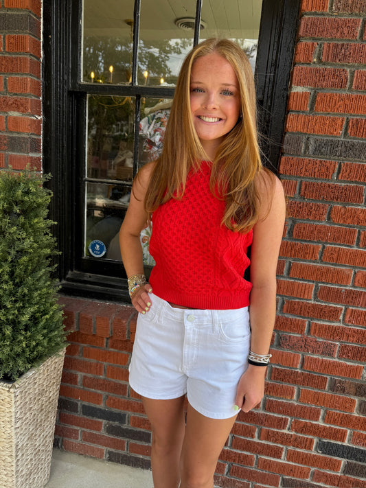 Junie Cabled Halter Top in Red