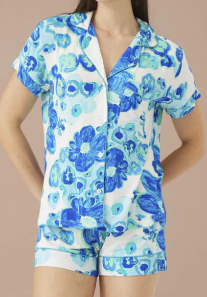 Jenna PJ Short Set in Blue Floral Pond