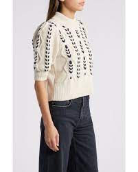 Color Contrast Stitch Sweater in Ivory