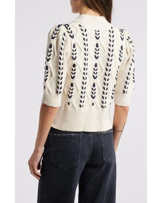 Color Contrast Stitch Sweater in Ivory