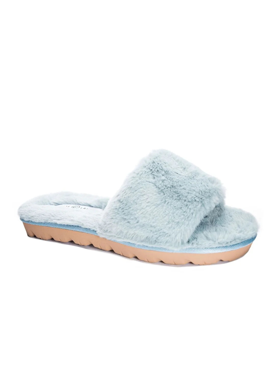 Rally Faux Fur Slide in Mint Blue
