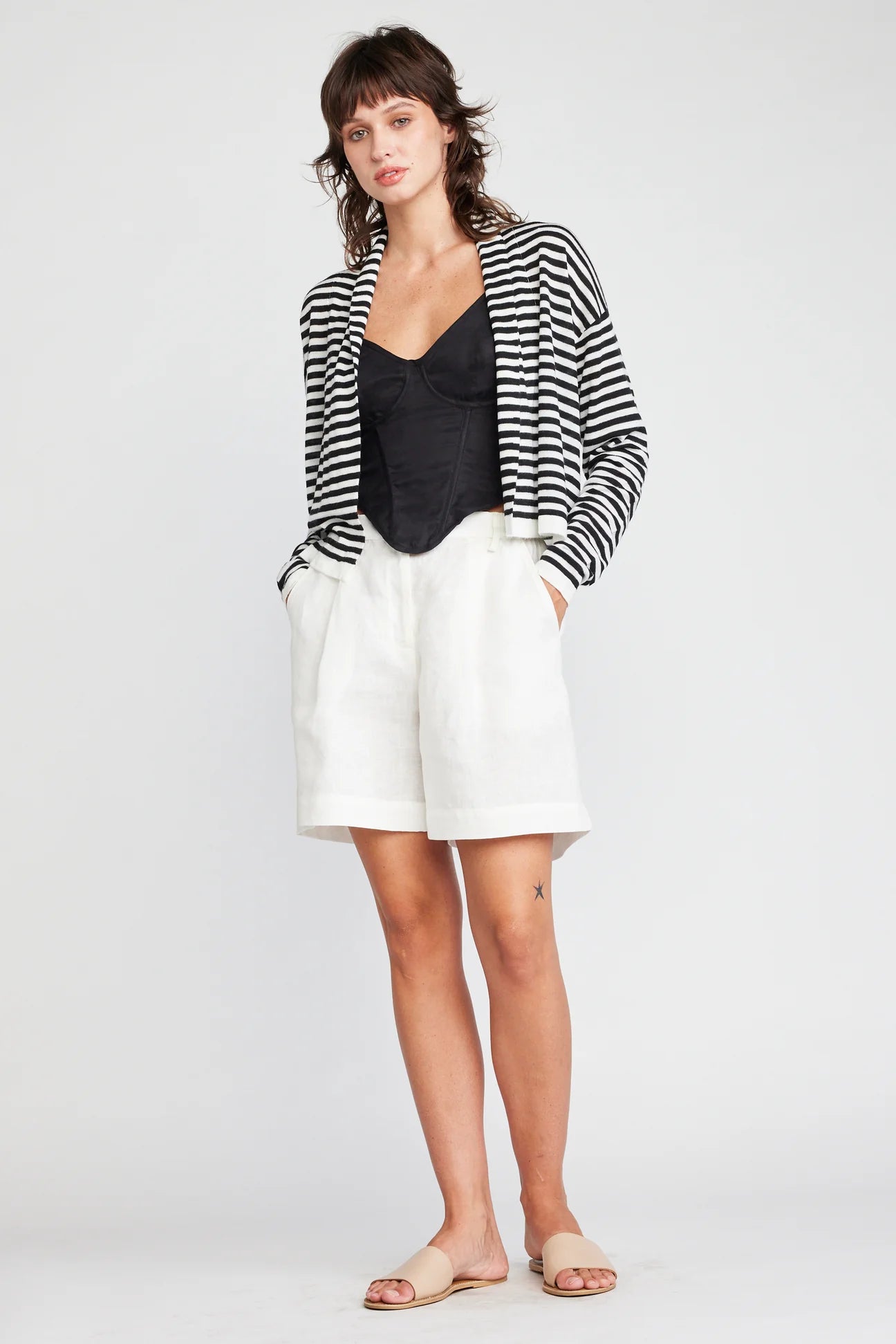 Open Shawl Cardigan in Blk/White Stripes