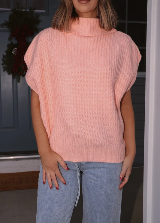 Knit Sweater Ribbed Vest in Peach