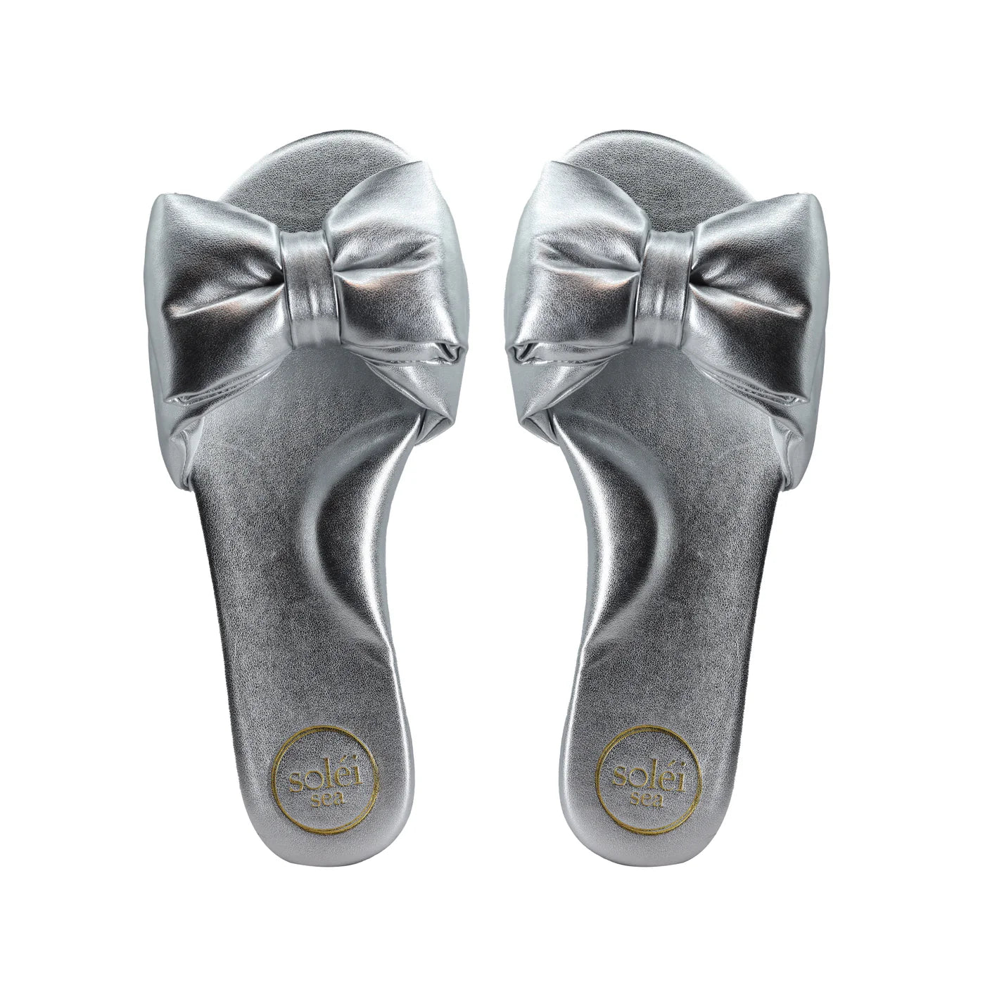 Rafie Bow Slide Sandal in Metallic Silver