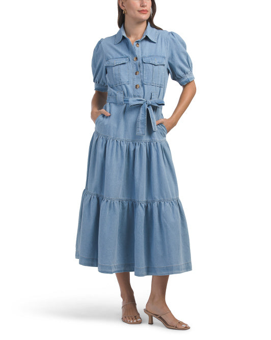 Denim Maxi Tie Waist Dress